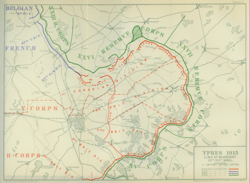 The lines at midnight 23/24 April, 1915.