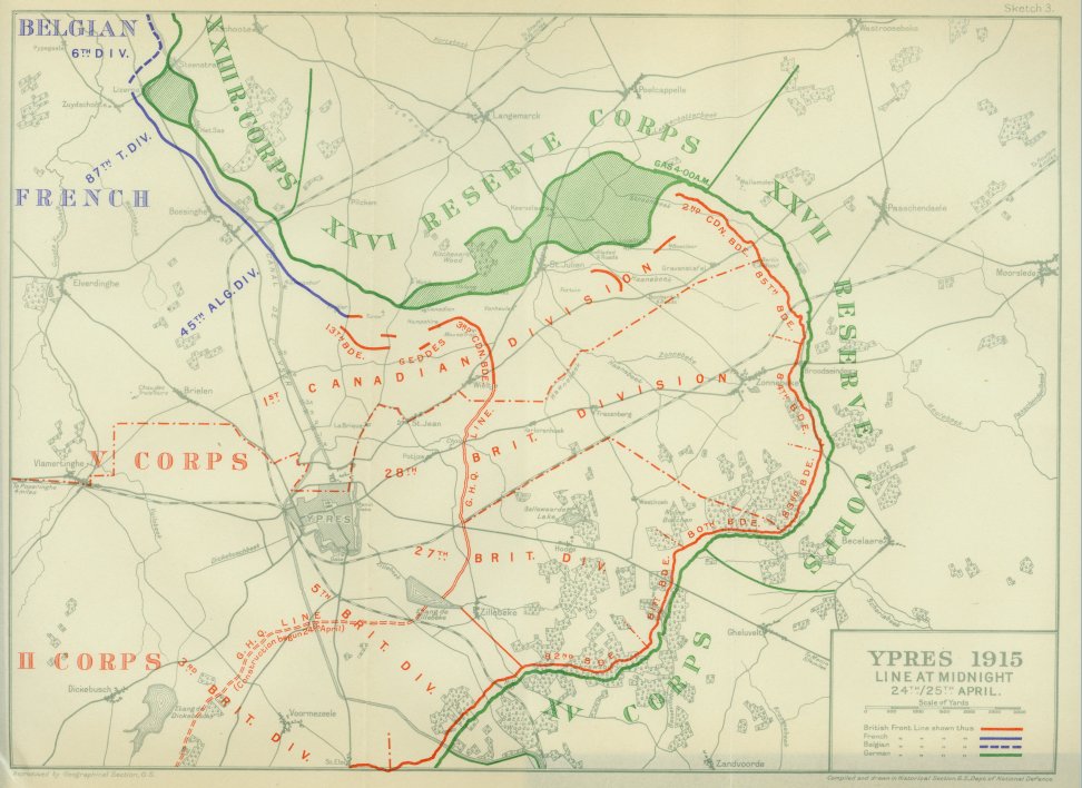The lines at midnight 24/25 April, 1915