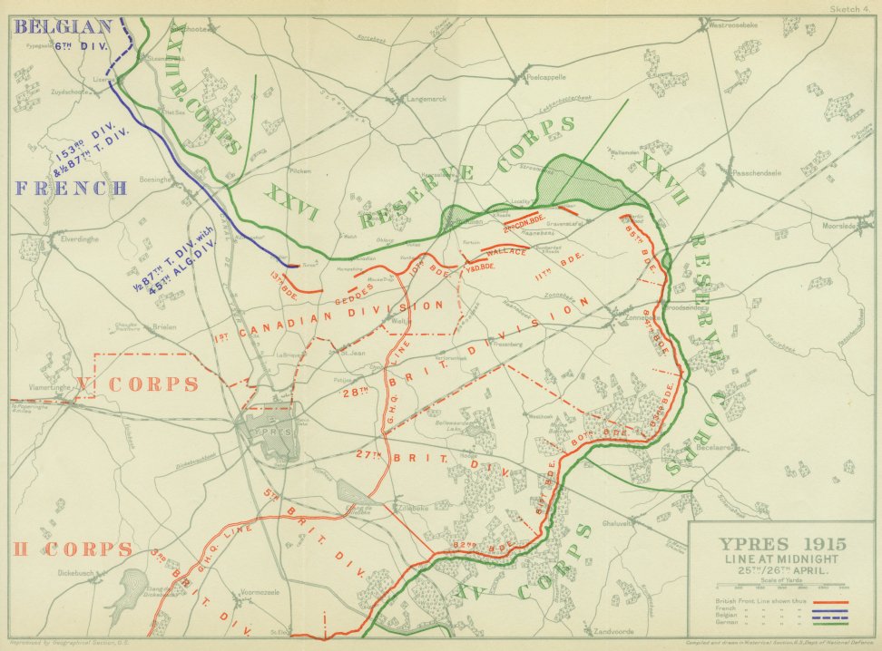 The lines at midnight 25/26 April, 1915.