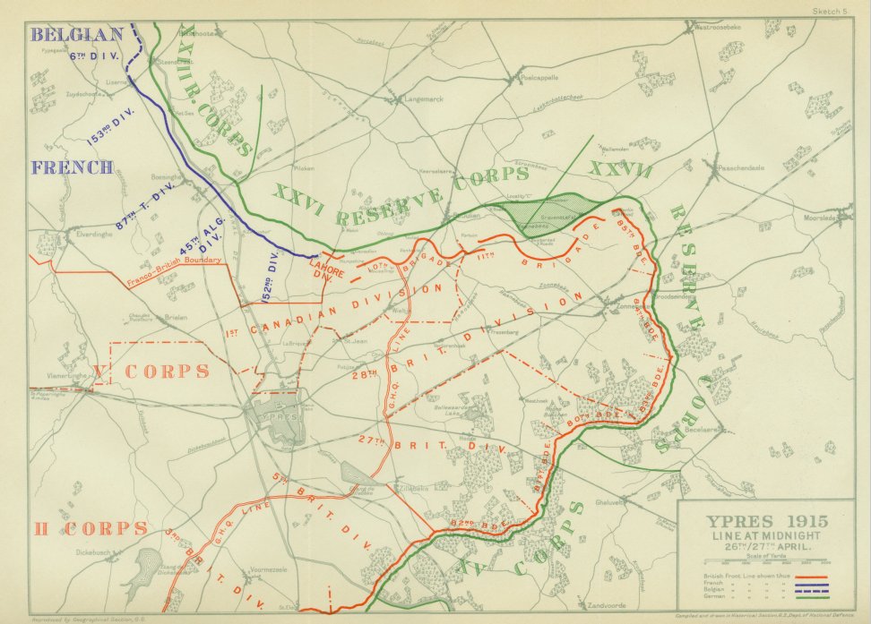 The lines at midnight 26/27 April, 1915